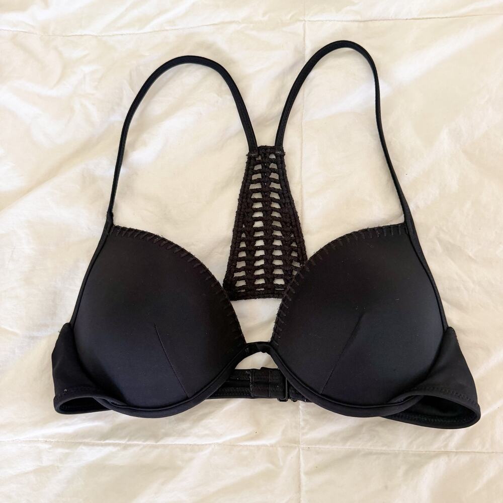 Victoria’s Secret Black Crochet Racerback Push Up Bikini Top 32C